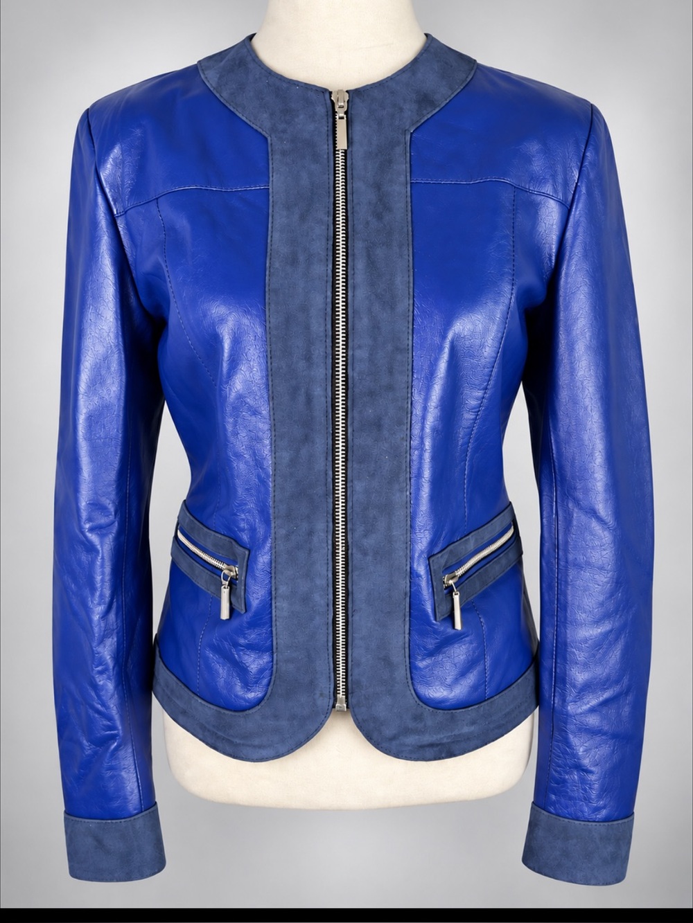 Vintage Y2K Silvia y Mario Cobalt Blue Leather Jacket Argentina